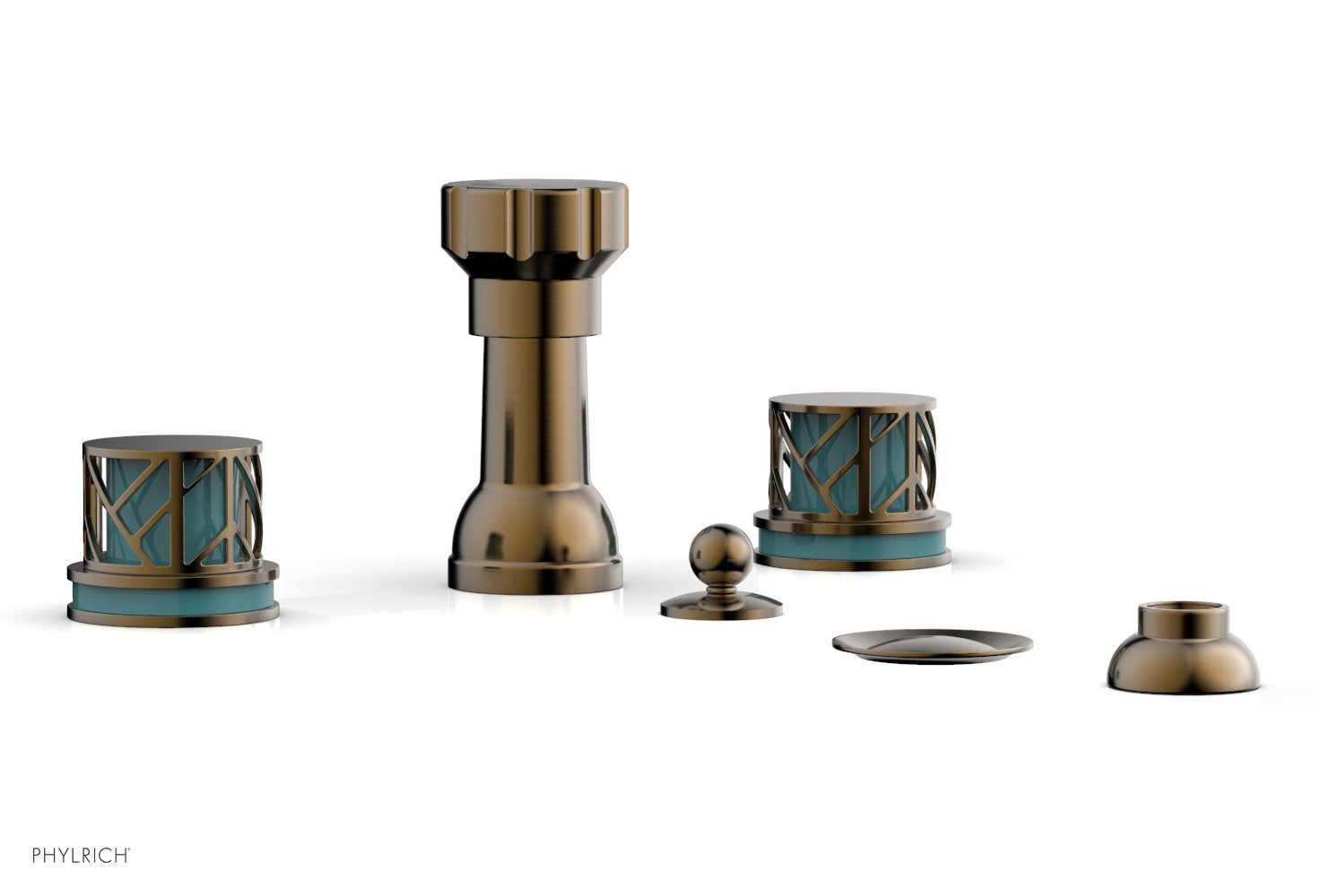 Phylrich JOLIE Four Hole Bidet Set - Round Handles with "Turquoise Accents"