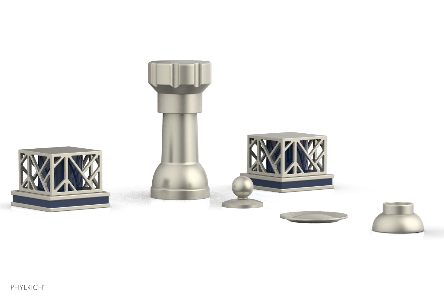 Phylrich JOLIE Four Hole Bidet Set - Square Handles with "Navy Blue Accents"