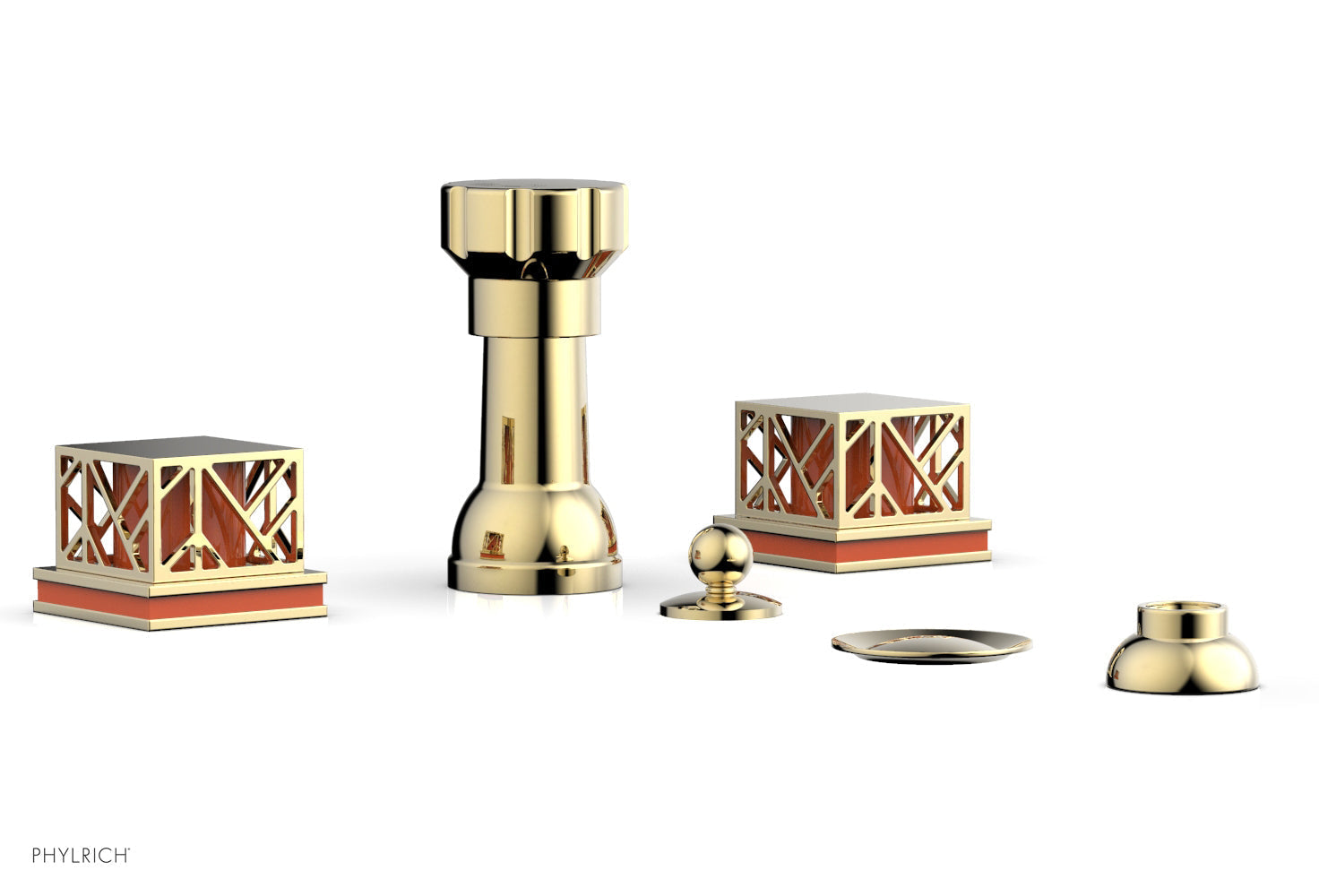 Phylrich JOLIE Four Hole Bidet Set - Square Handles with "Orange Accents"