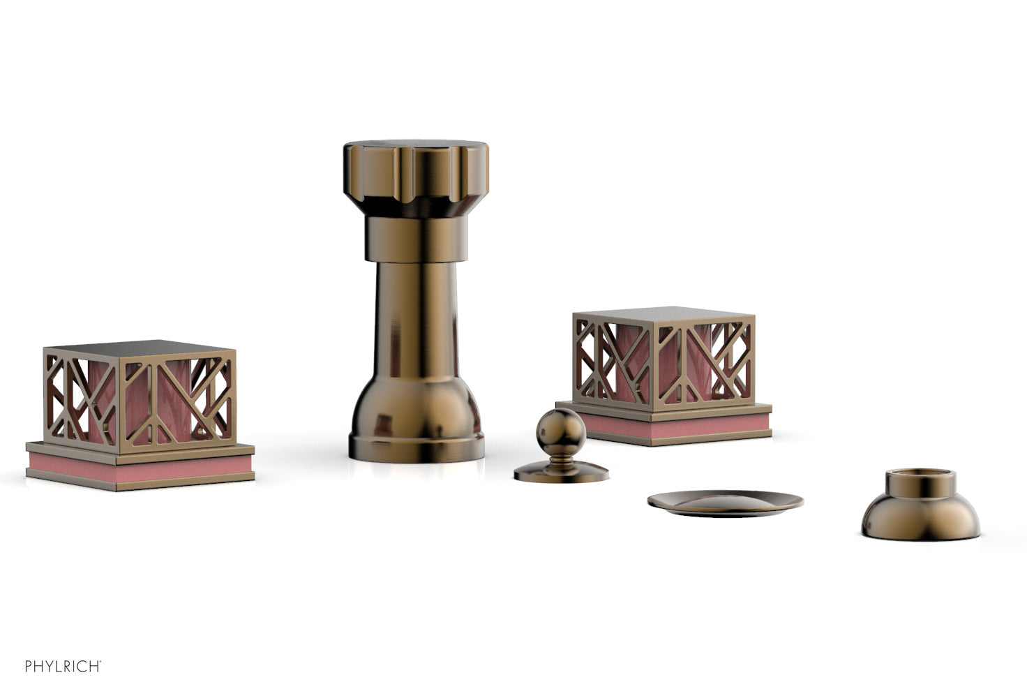 Phylrich JOLIE Four Hole Bidet Set - Square Handles with "Pink Accents"