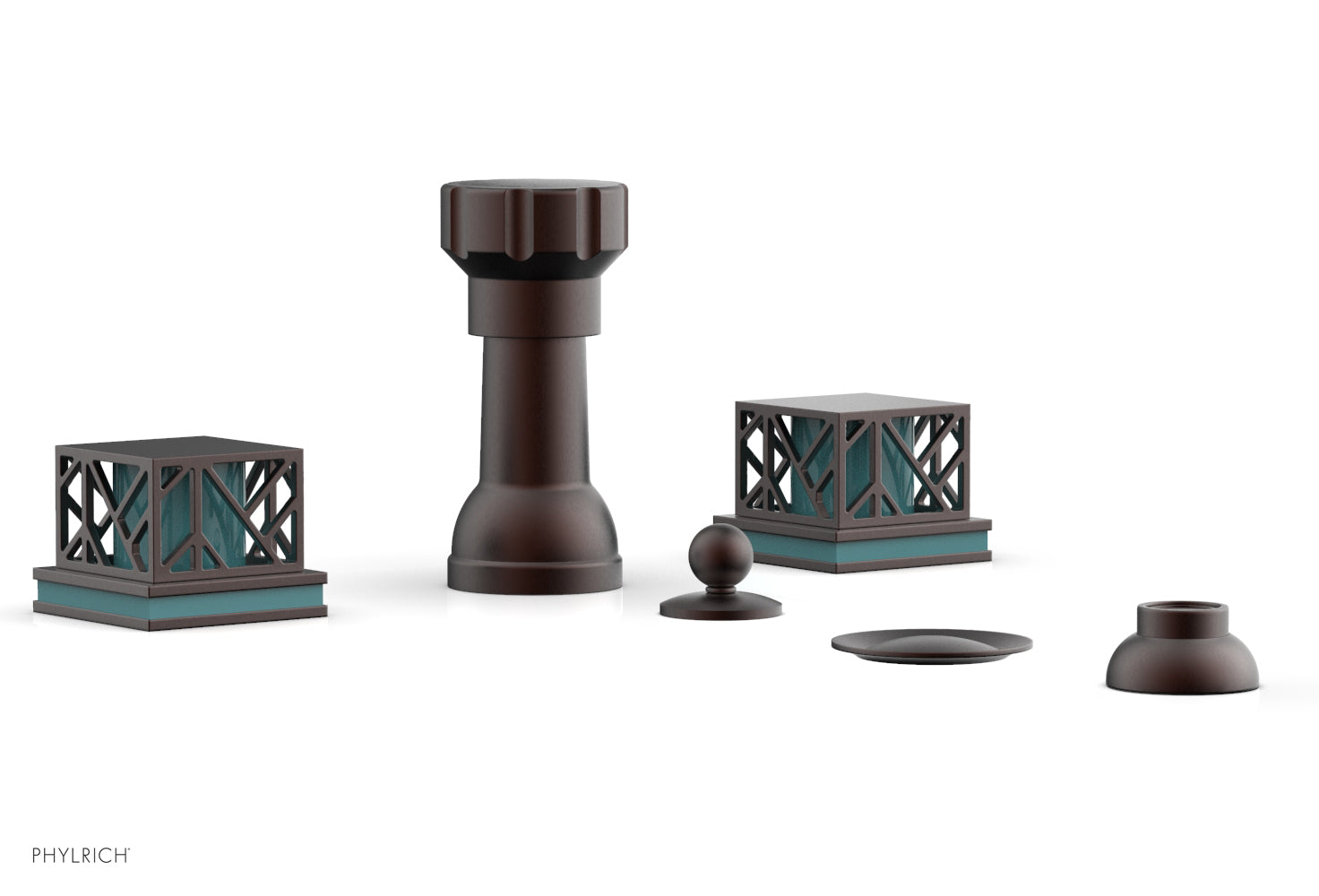 Phylrich JOLIE Four Hole Bidet Set - Square Handles with "Turquoise Accents"