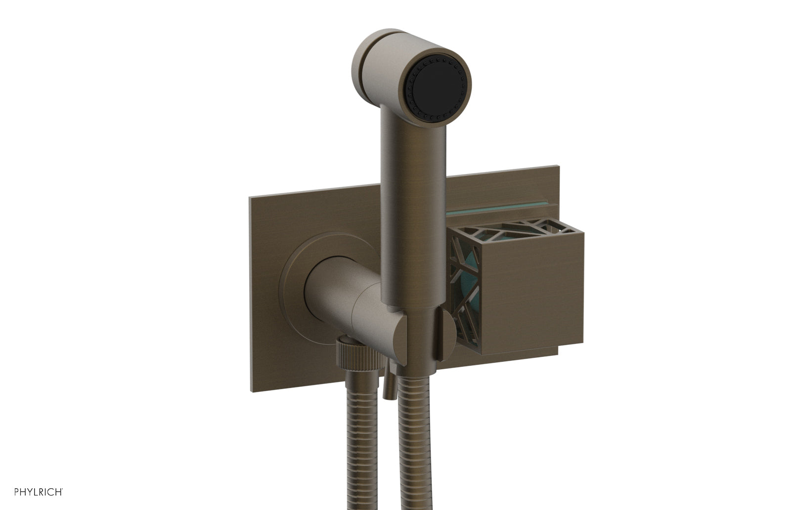 Phylrich JOLIE Wall Mounted Bidet, Square Handle with "Turquoise" Accents