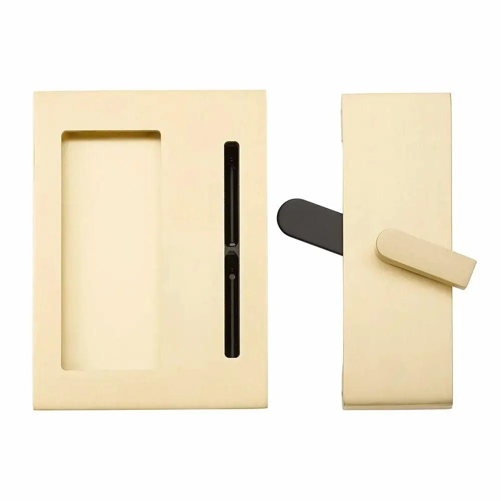 Emtek Modern Rectangular Barn Door Privacy Lock and Flush Pull with Integrated Strike by Emtek