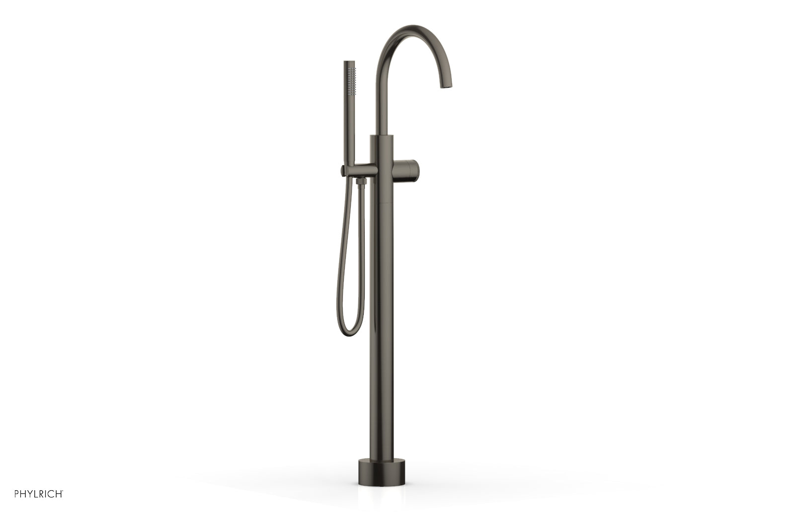 Phylrich BASIC II Tall Floor Mount Tub Filler - Knurled Handle with Hand Shower