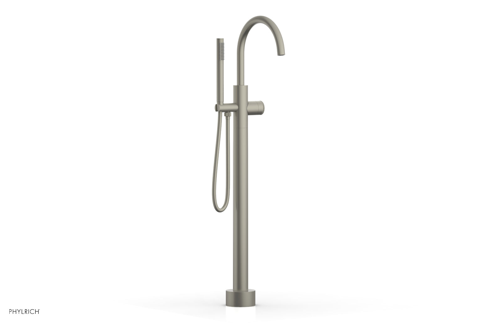 Phylrich BASIC II Tall Floor Mount Tub Filler - Knurled Handle with Hand Shower