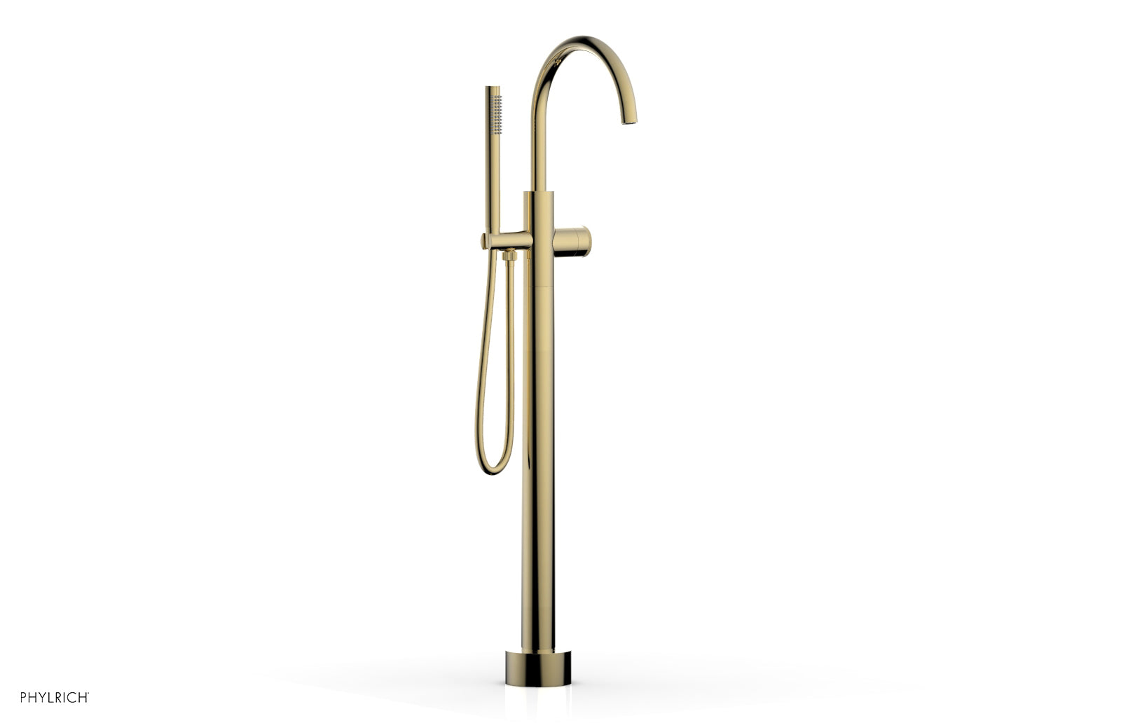 Phylrich BASIC II Tall Floor Mount Tub Filler - Knurled Handle with Hand Shower