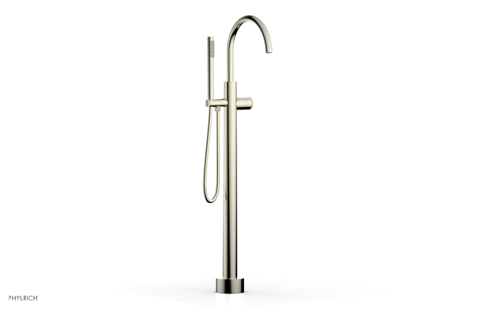 Phylrich BASIC II Tall Floor Mount Tub Filler - Knurled Handle with Hand Shower