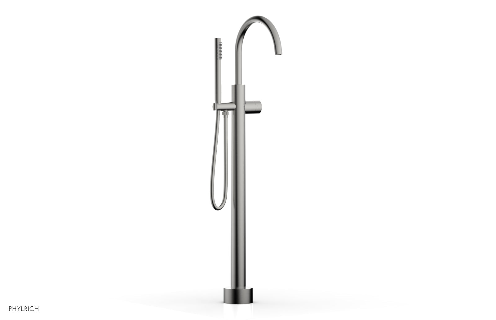 Phylrich BASIC II Tall Floor Mount Tub Filler - Smooth Handle with Hand Shower