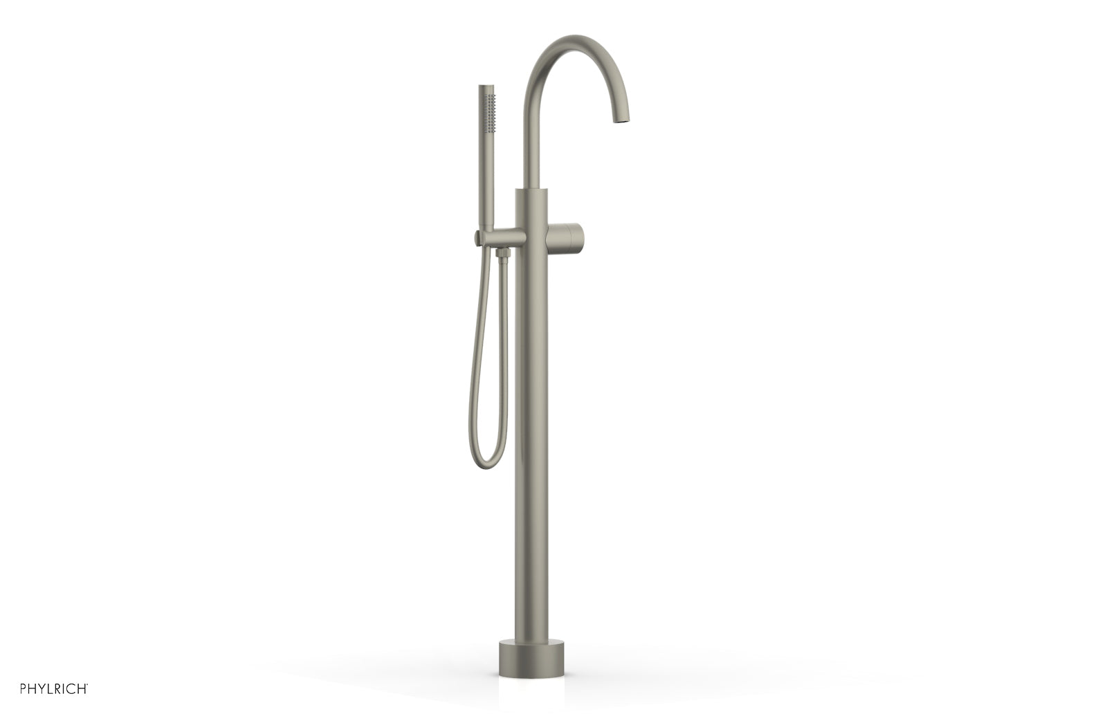 Phylrich BASIC II Tall Floor Mount Tub Filler - Smooth Handle with Hand Shower