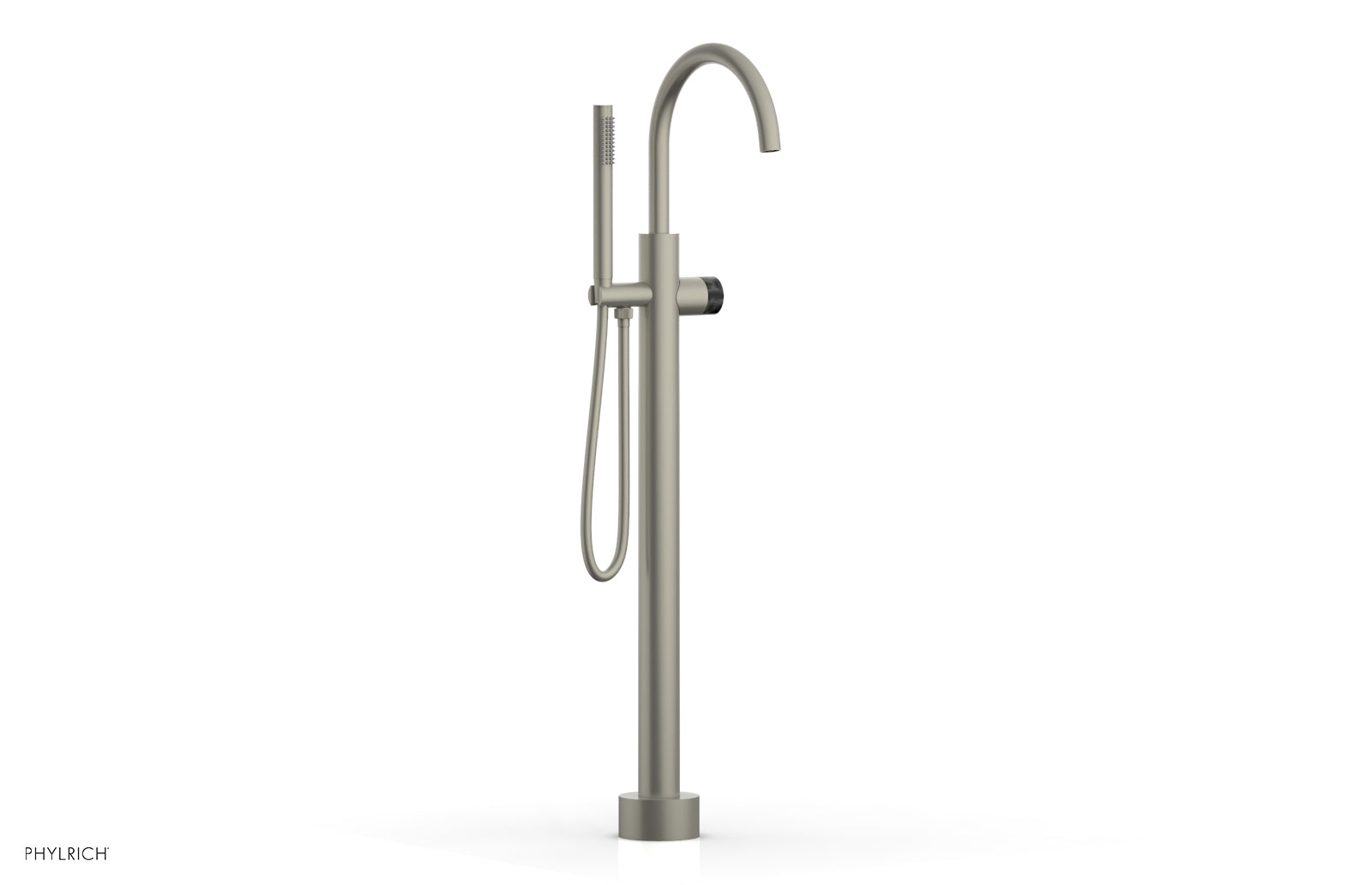 Phylrich BASIC II Tall Floor Mount Tub Filler - Marble Handle with Hand Shower