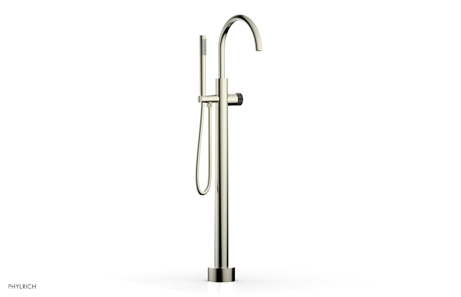 Phylrich BASIC II Tall Floor Mount Tub Filler - Marble Handle with Hand Shower