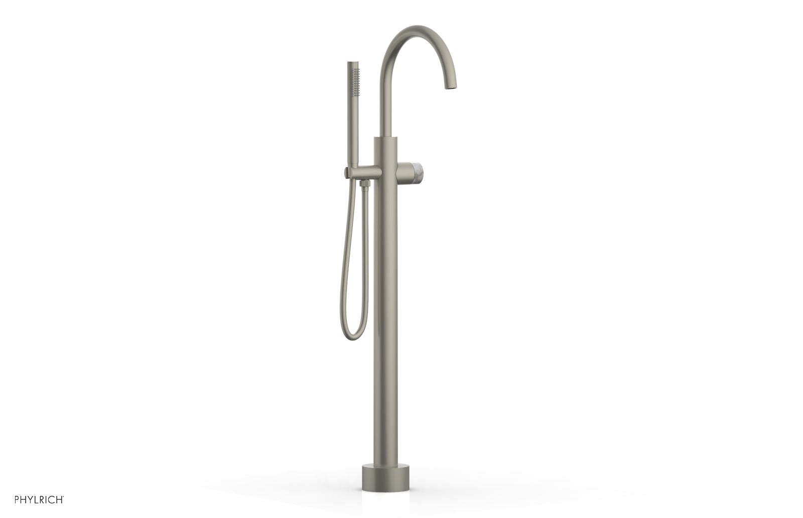 Phylrich BASIC II Tall Floor Mount Tub Filler - Marble Handle with Hand Shower