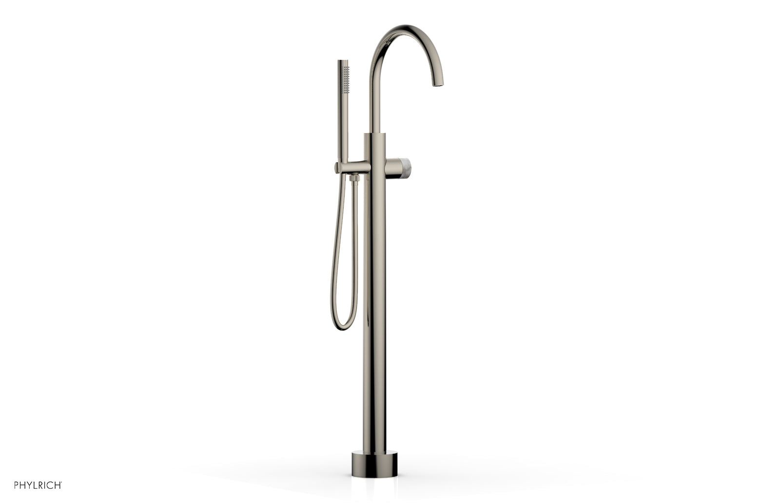 Phylrich BASIC II Tall Floor Mount Tub Filler - Marble Handle with Hand Shower