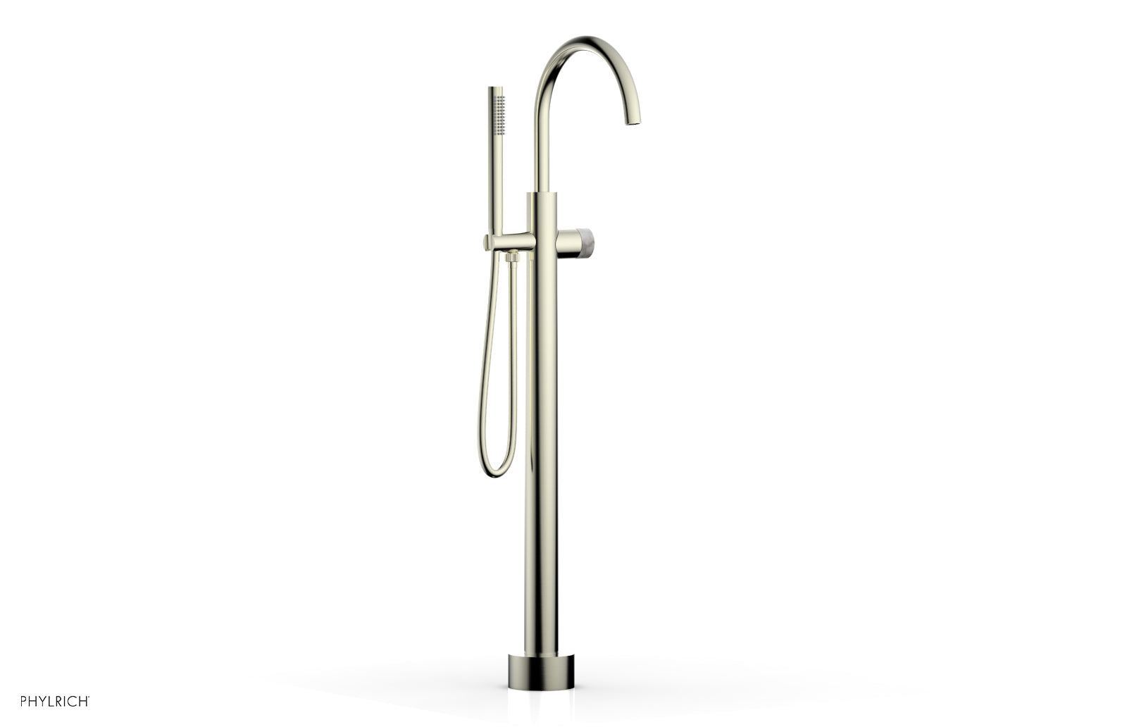 Phylrich BASIC II Tall Floor Mount Tub Filler - Marble Handle with Hand Shower