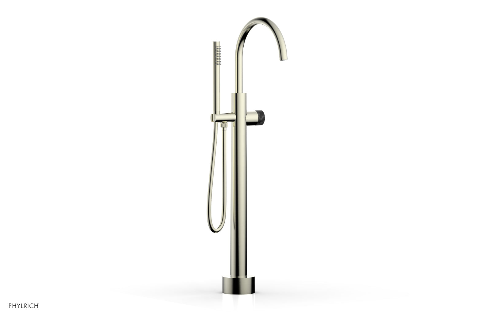 Phylrich BASIC II Low Floor Mount Tub Filler - Marble Handle with Hand Shower