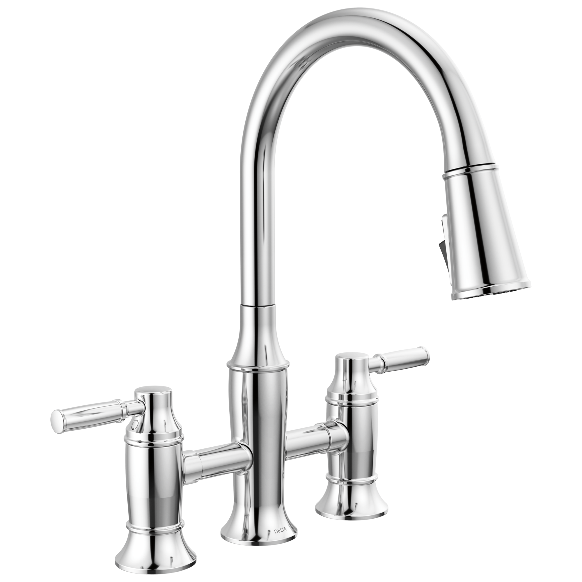 Delta Renaldi Two Handle Pull-Down Bridge Kitchen Faucet