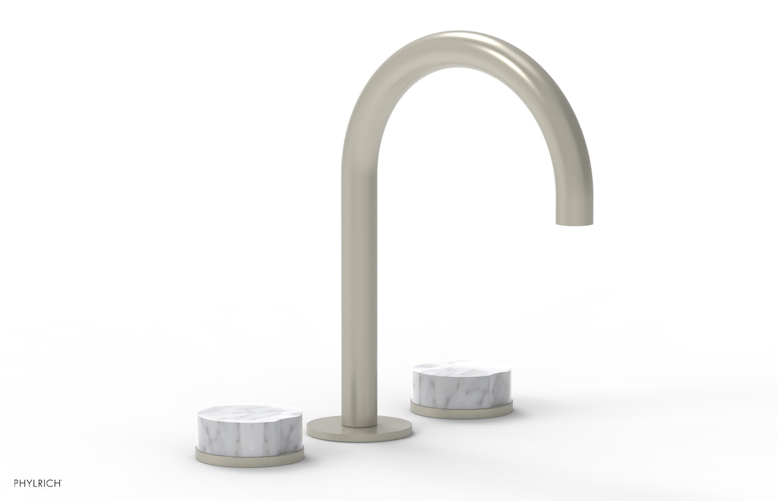 Phylrich CIRC Widespread Faucet High Spout, White Marble Handles