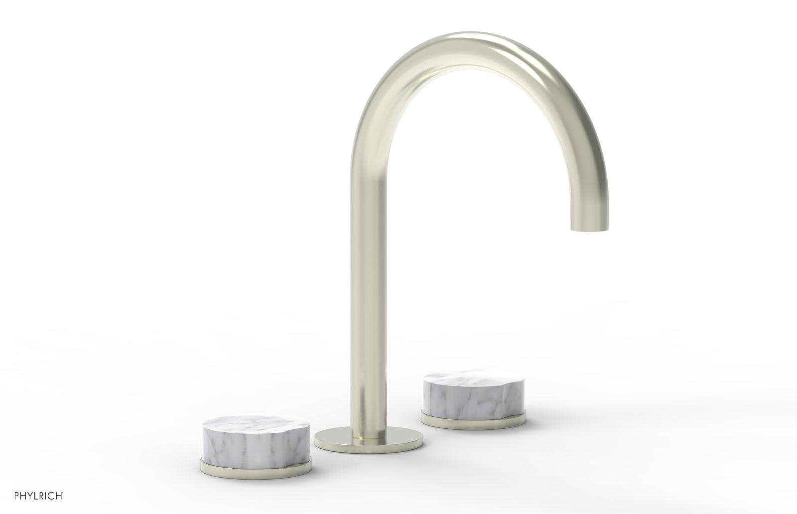 Phylrich CIRC Widespread Faucet High Spout, White Marble Handles