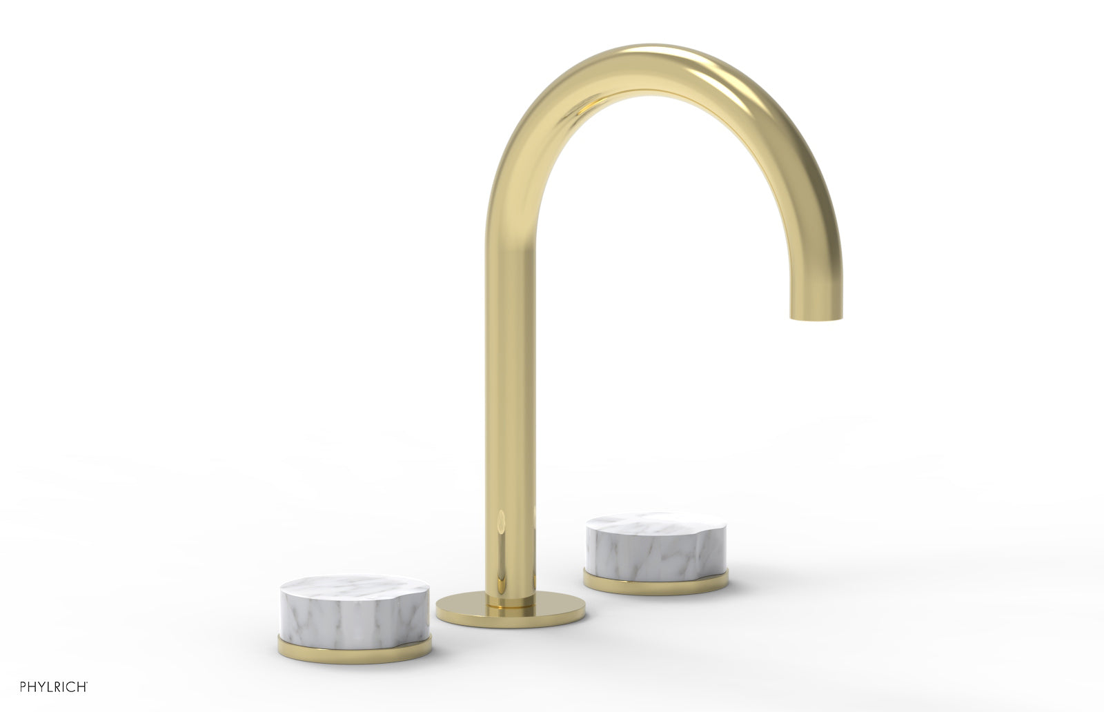 Phylrich CIRC Widespread Faucet High Spout, White Marble Handles