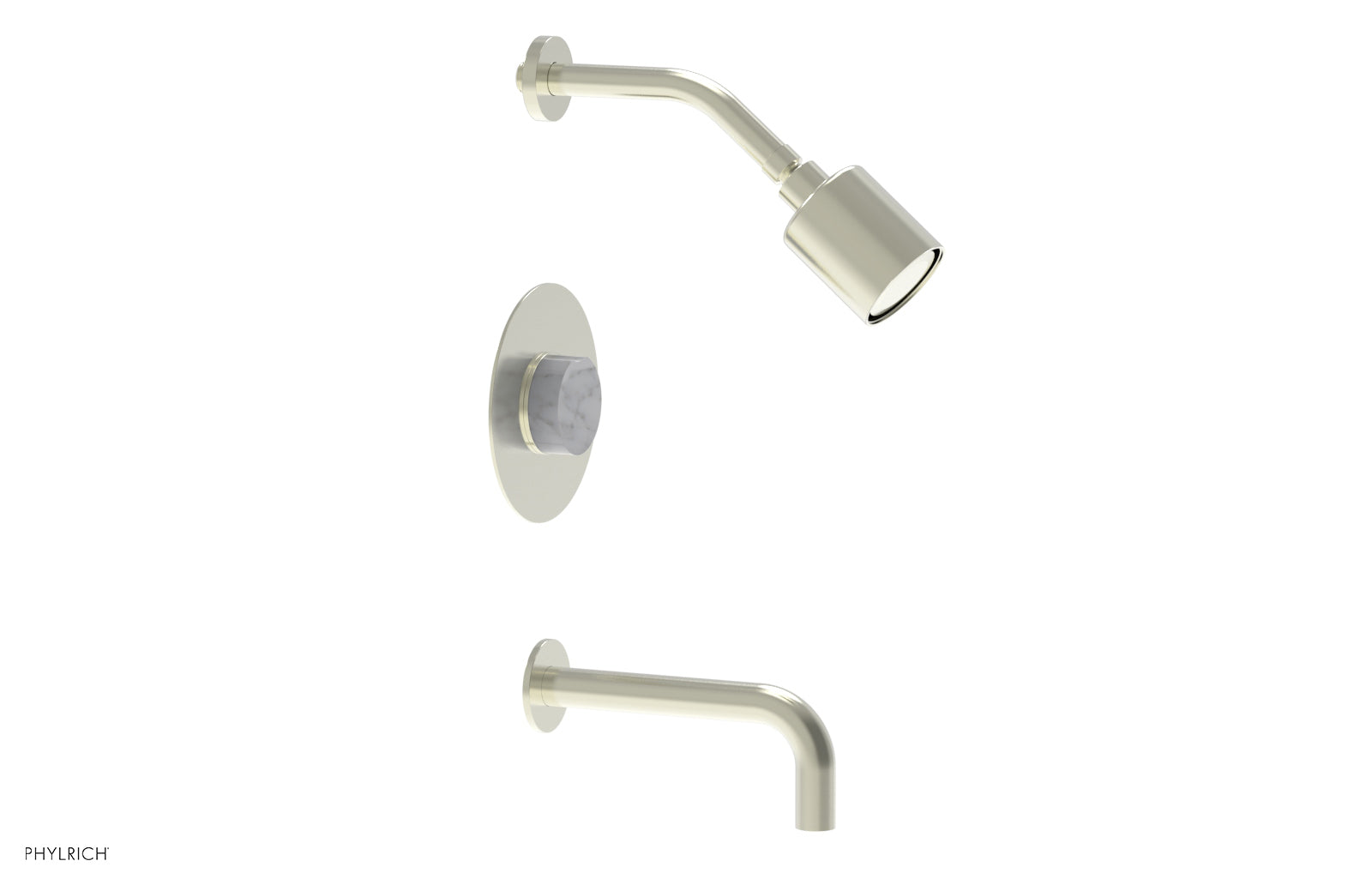 Phylrich CIRC Pressure Balance Tub and Shower Set - White Marble Handle