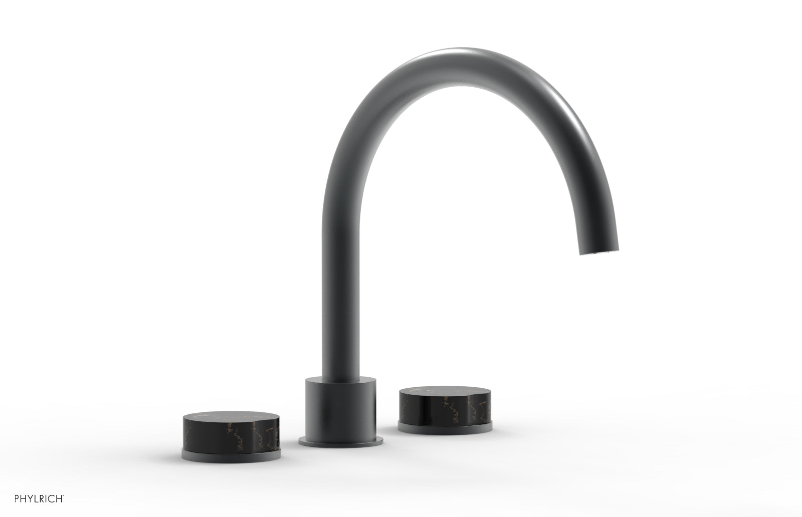 Phylrich CIRC Deck Tub Set - High Spout Black Marble Handles