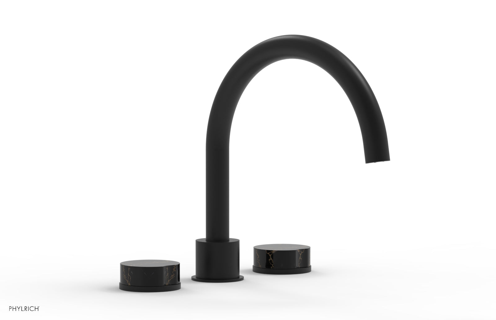 Phylrich CIRC Deck Tub Set - High Spout Black Marble Handles