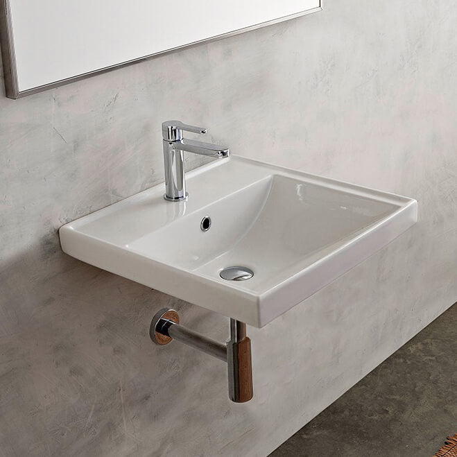 Nameeks Ml 24-3/16" Square Ceramic Drop In or Wall Mounted Bathroom Sink with Overflow