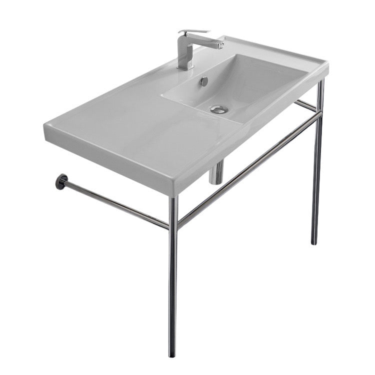 Nameeks ML Ceramic Console Bathroom Sink with Chrome Stand