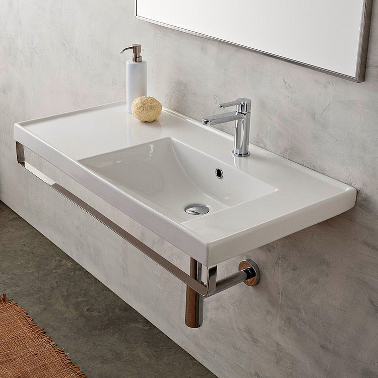 Nameeks Scarabeo 36-1/5" Ceramic Wall Mount Bathroom Sink - Includes Overflow