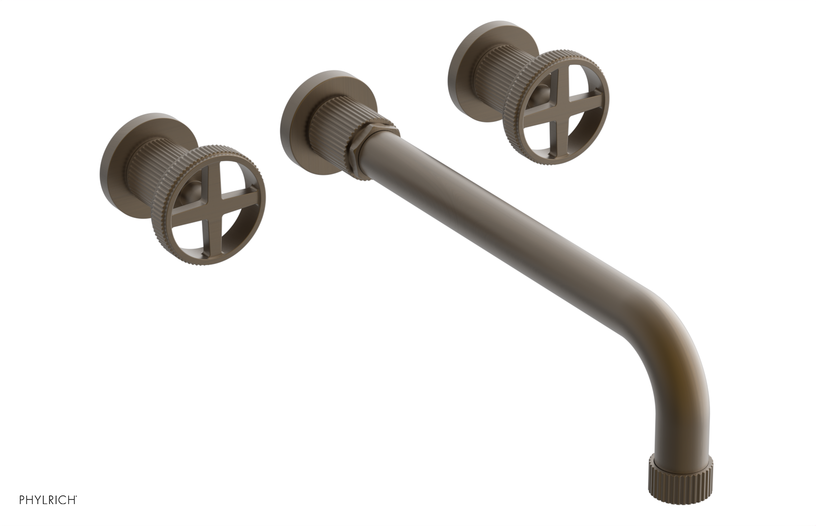 Phylrich Dustrie Grooved 12" Spout Wall Lavatory Set with Cross Handle