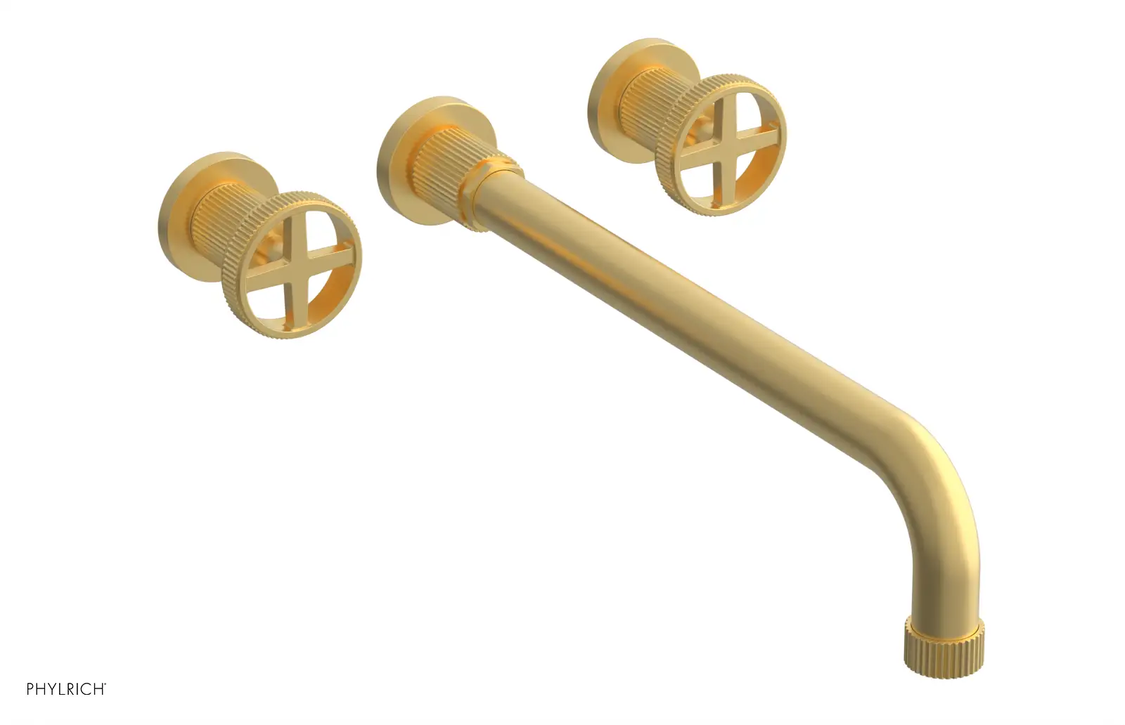 Phylrich Dustrie Grooved 14" Spout Wall Lavatory Set with Cross Handle by Phylrich