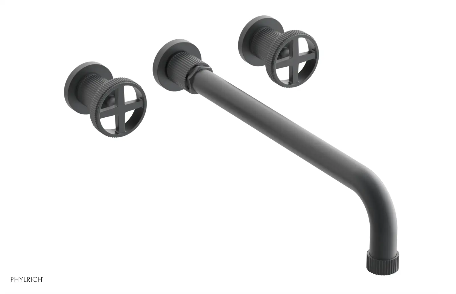 Phylrich Dustrie Grooved 14" Spout Wall Lavatory Set with Cross Handle by Phylrich