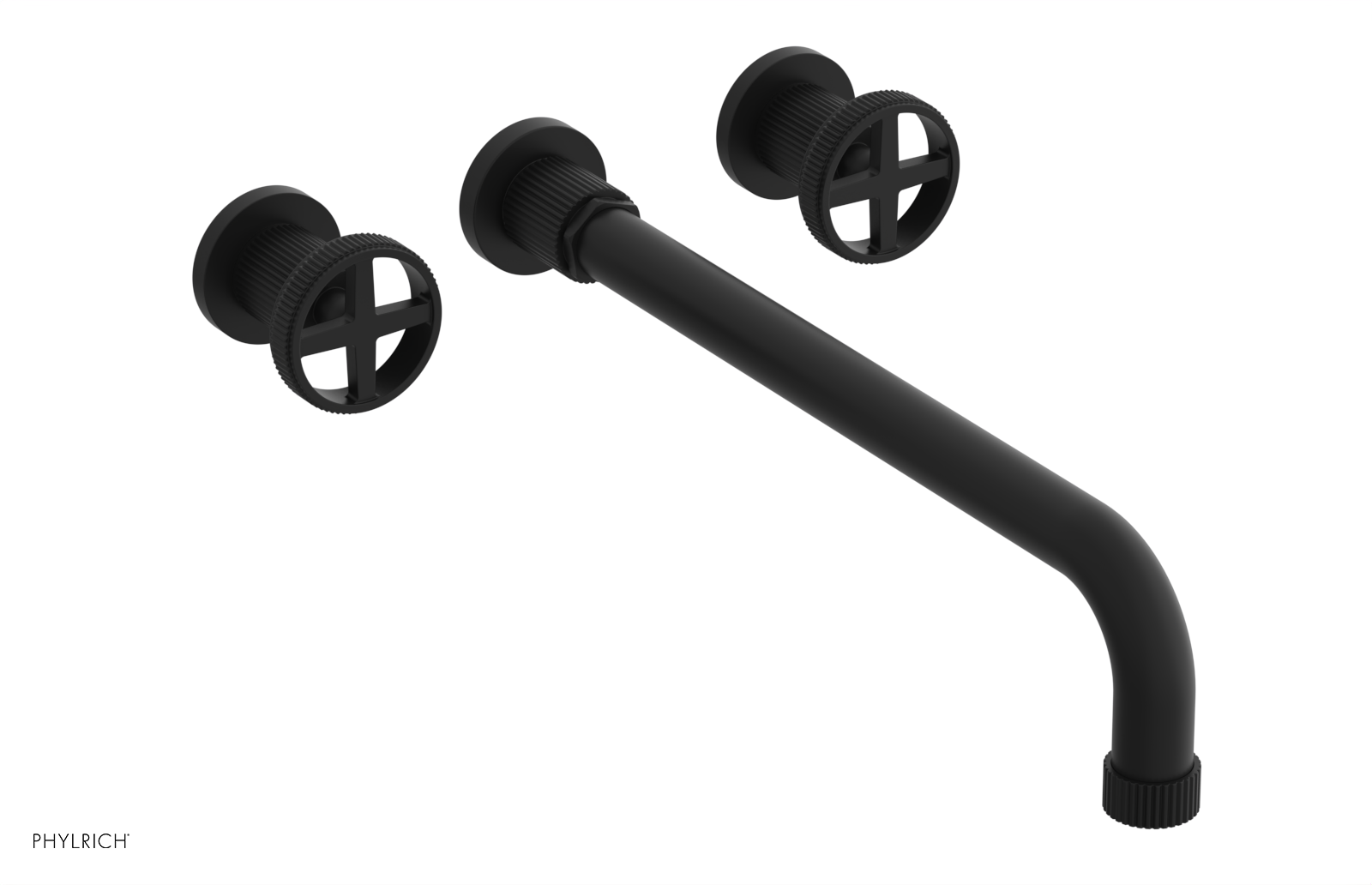 Phylrich Dustrie Grooved 14" Spout Wall Tub Set with Cross Handle