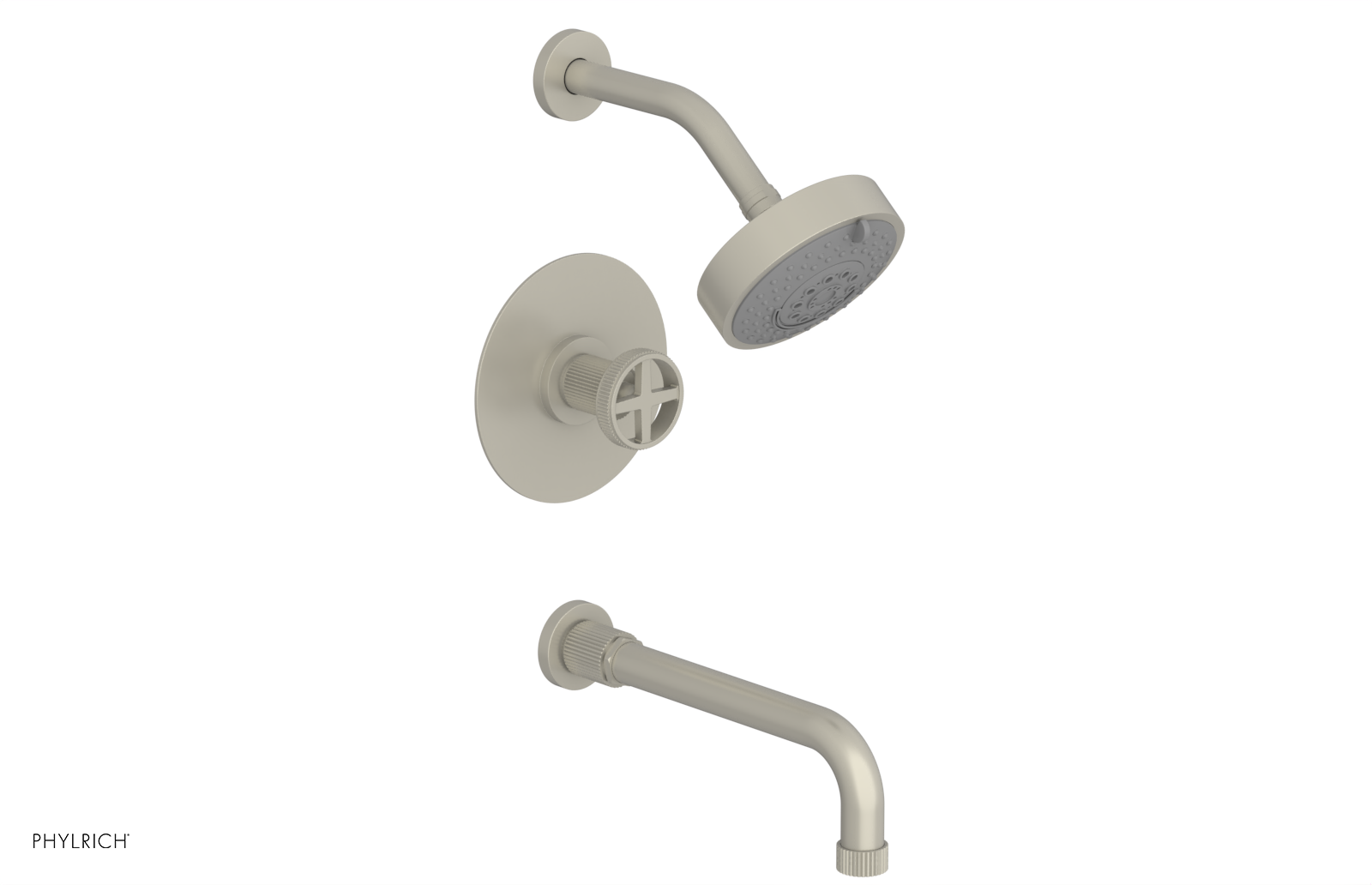 Phylrich Dustrie Grooved 10" Spout Pressure Balance Tub and Shower Set with Cross Handle