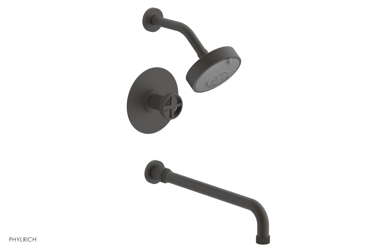 Phylrich Dustrie Grooved 14" Spout Pressure Balance Tub and Shower Set with Cross Handle