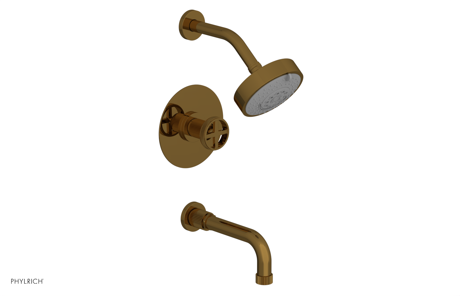 Phylrich Dustrie Grooved 7 5/8" Spout Pressure Balance Tub and Shower Set with Cross Handle
