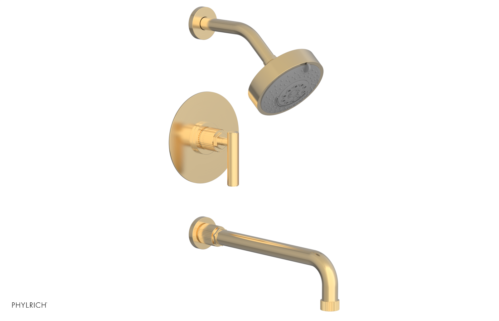Phylrich Dustrie Grooved 12" Spout Pressure Balance Tub and Shower Set with Lever Handle