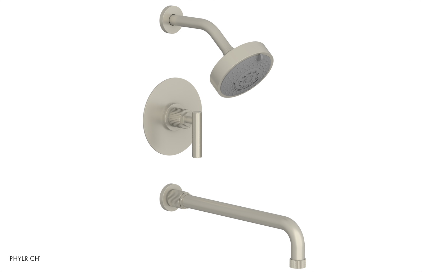Phylrich Dustrie Grooved 14" Spout Pressure Balance Tub and Shower Set with Lever Handle
