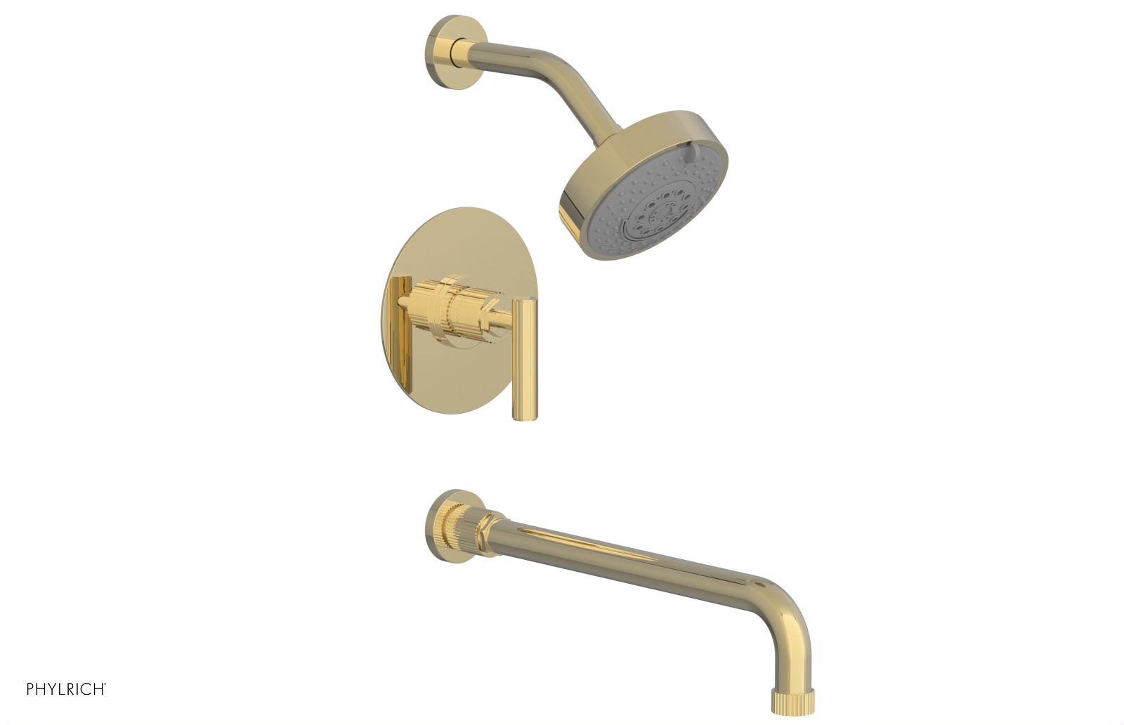Phylrich Dustrie Grooved 14" Spout Pressure Balance Tub and Shower Set with Lever Handle