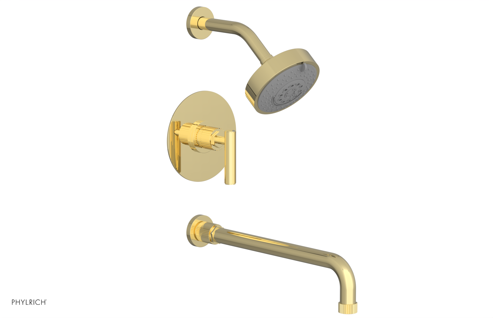 Phylrich Dustrie Grooved 14" Spout Pressure Balance Tub and Shower Set with Lever Handle