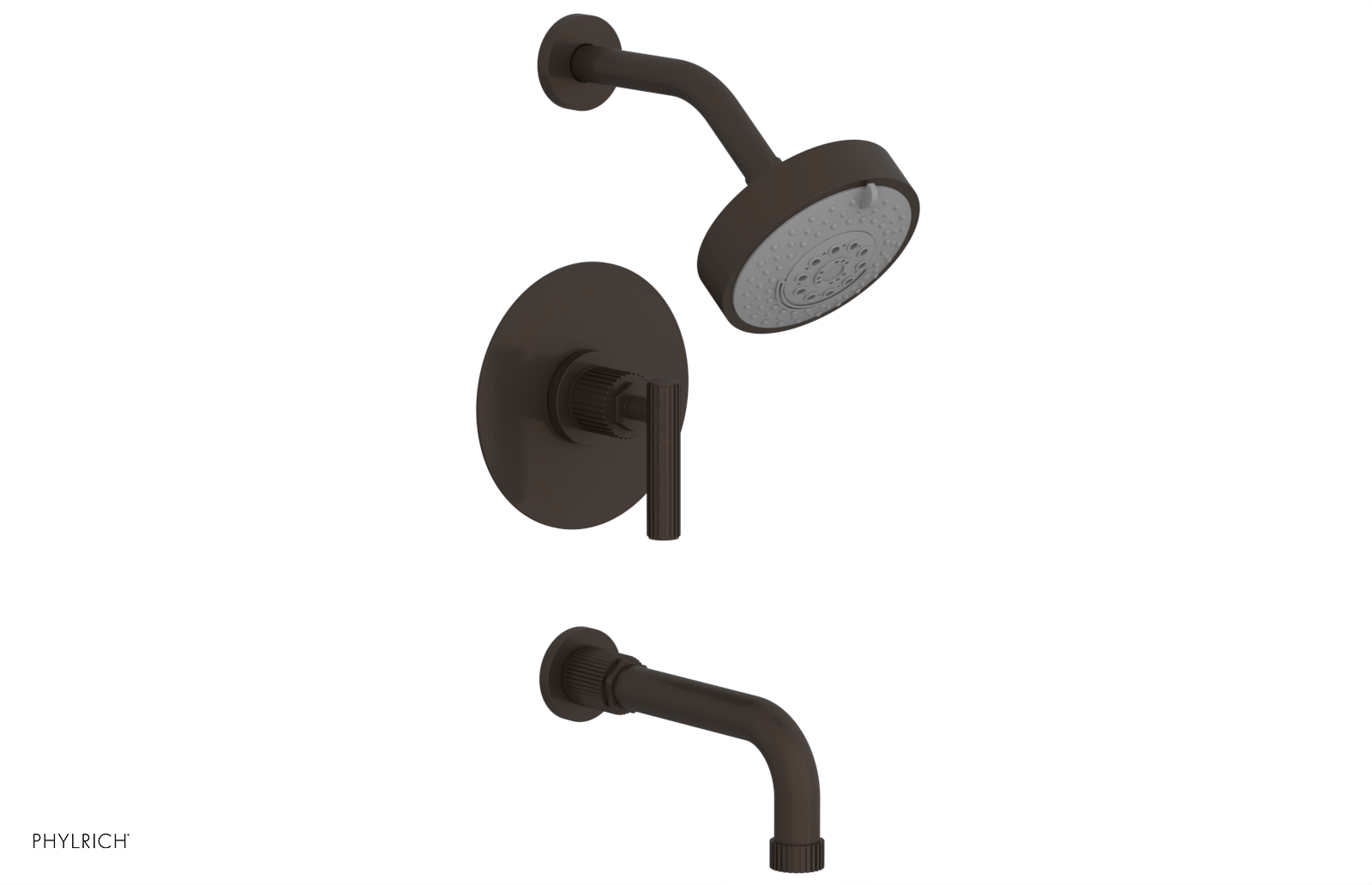 Phylrich Dustrie Grooved 7 5/8" Spout Pressure Balance Tub and Shower Set with Lever Handle