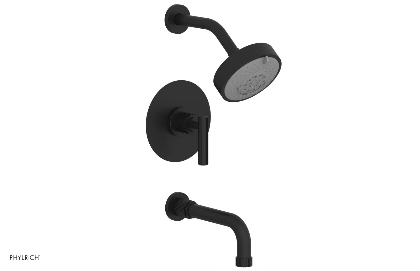 Phylrich Dustrie Grooved 7 5/8" Spout Pressure Balance Tub and Shower Set with Lever Handle