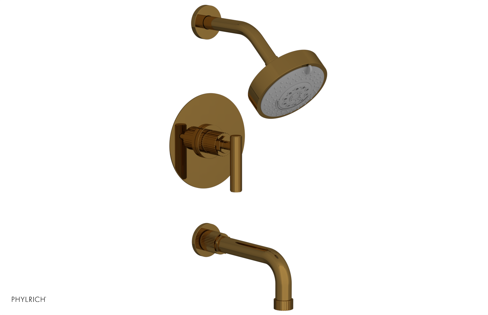 Phylrich Dustrie Grooved 7 5/8" Spout Pressure Balance Tub and Shower Set with Lever Handle