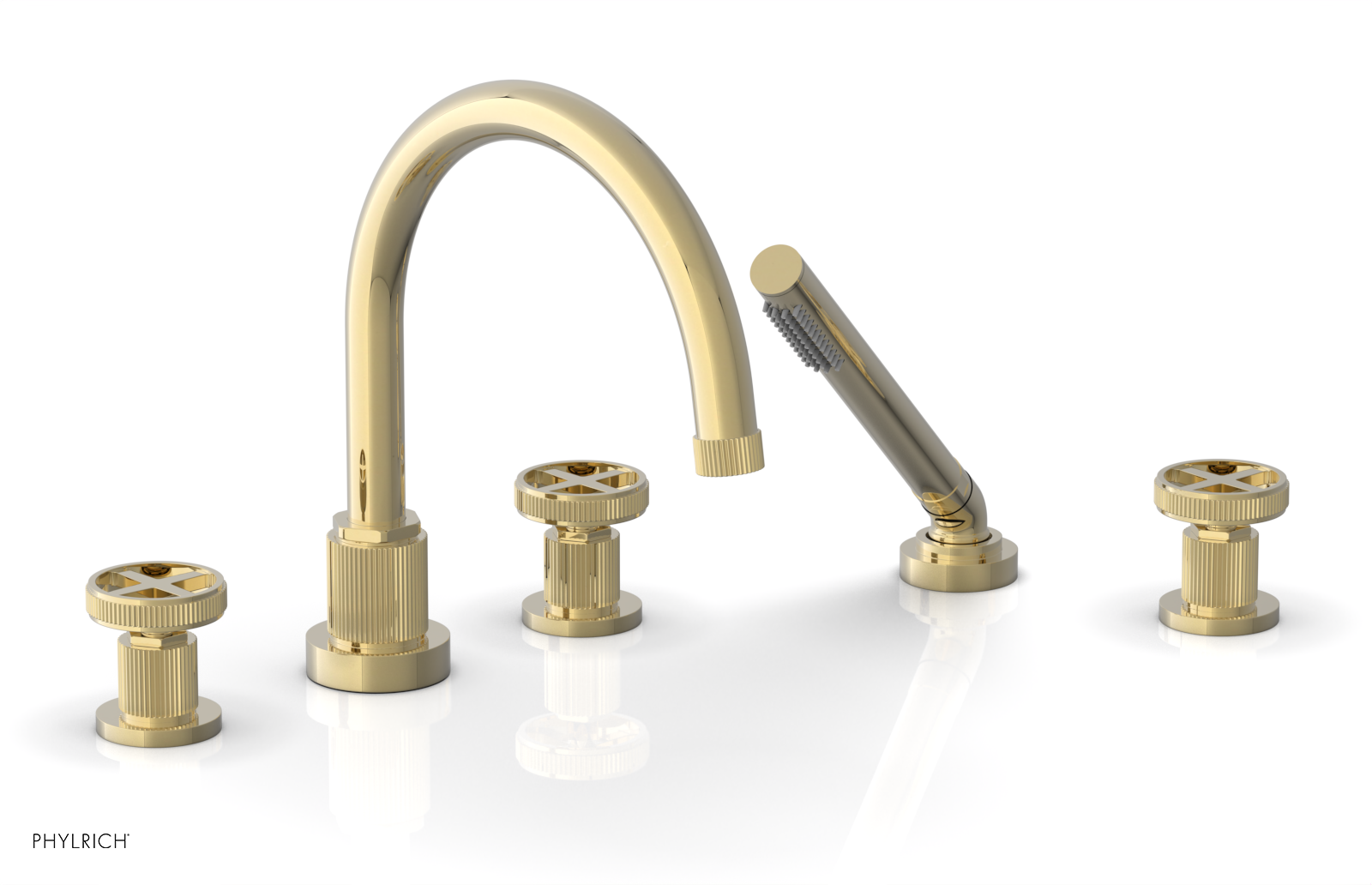 Phylrich Dustrie Grooved Deck Tub Set with Hand Shower and Cross Handle