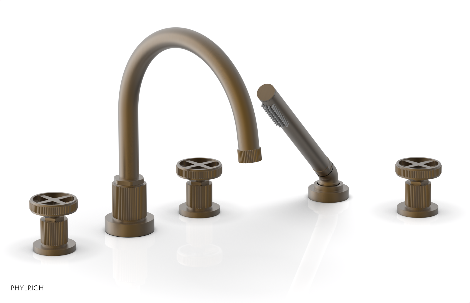 Phylrich Dustrie Grooved Deck Tub Set with Hand Shower and Cross Handle