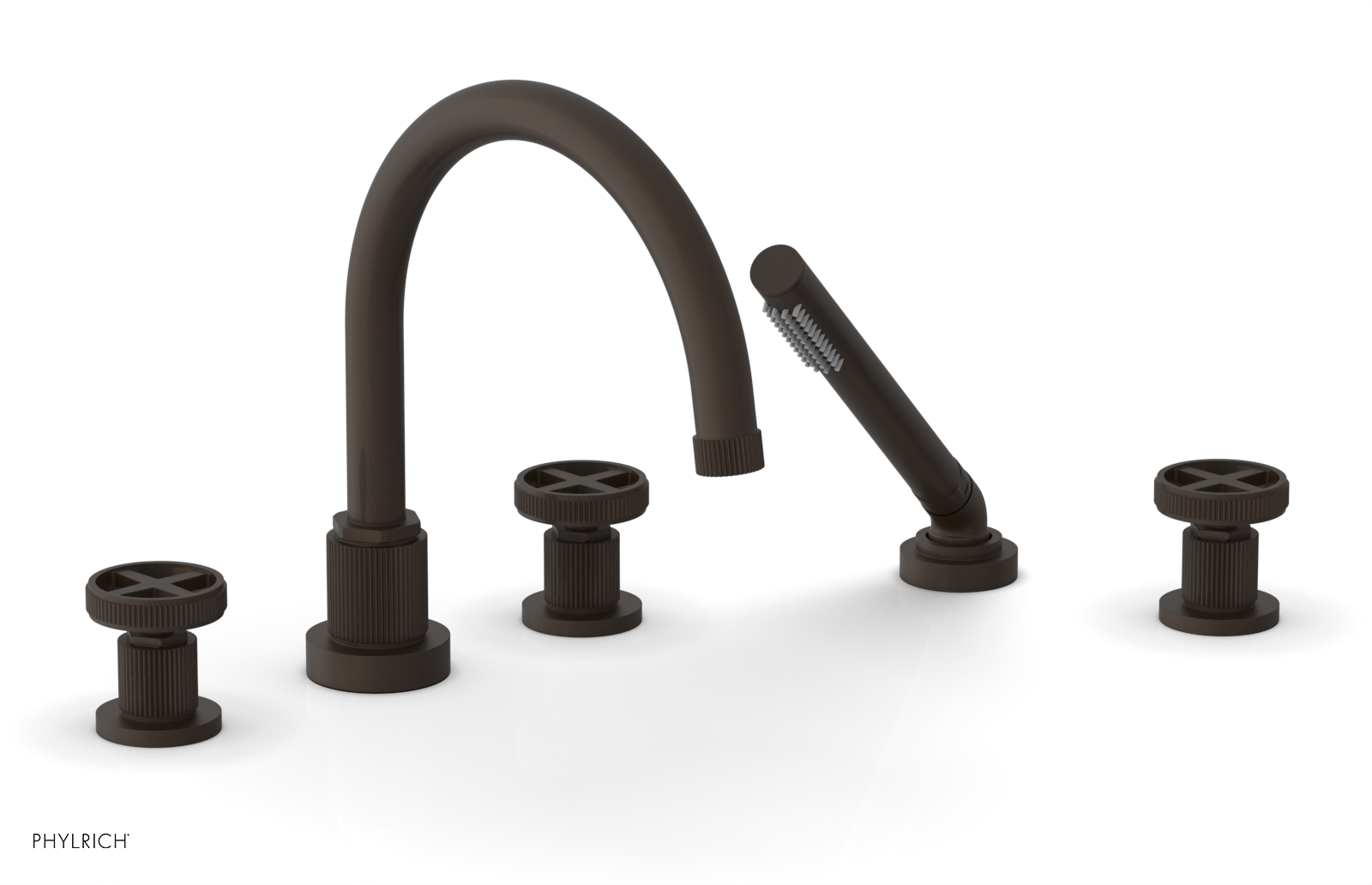 Phylrich Dustrie Grooved Deck Tub Set with Hand Shower and Cross Handle