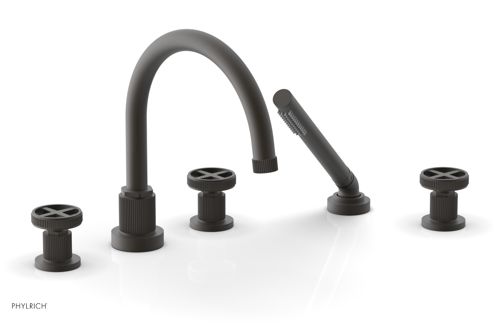 Phylrich Dustrie Grooved Deck Tub Set with Hand Shower and Cross Handle