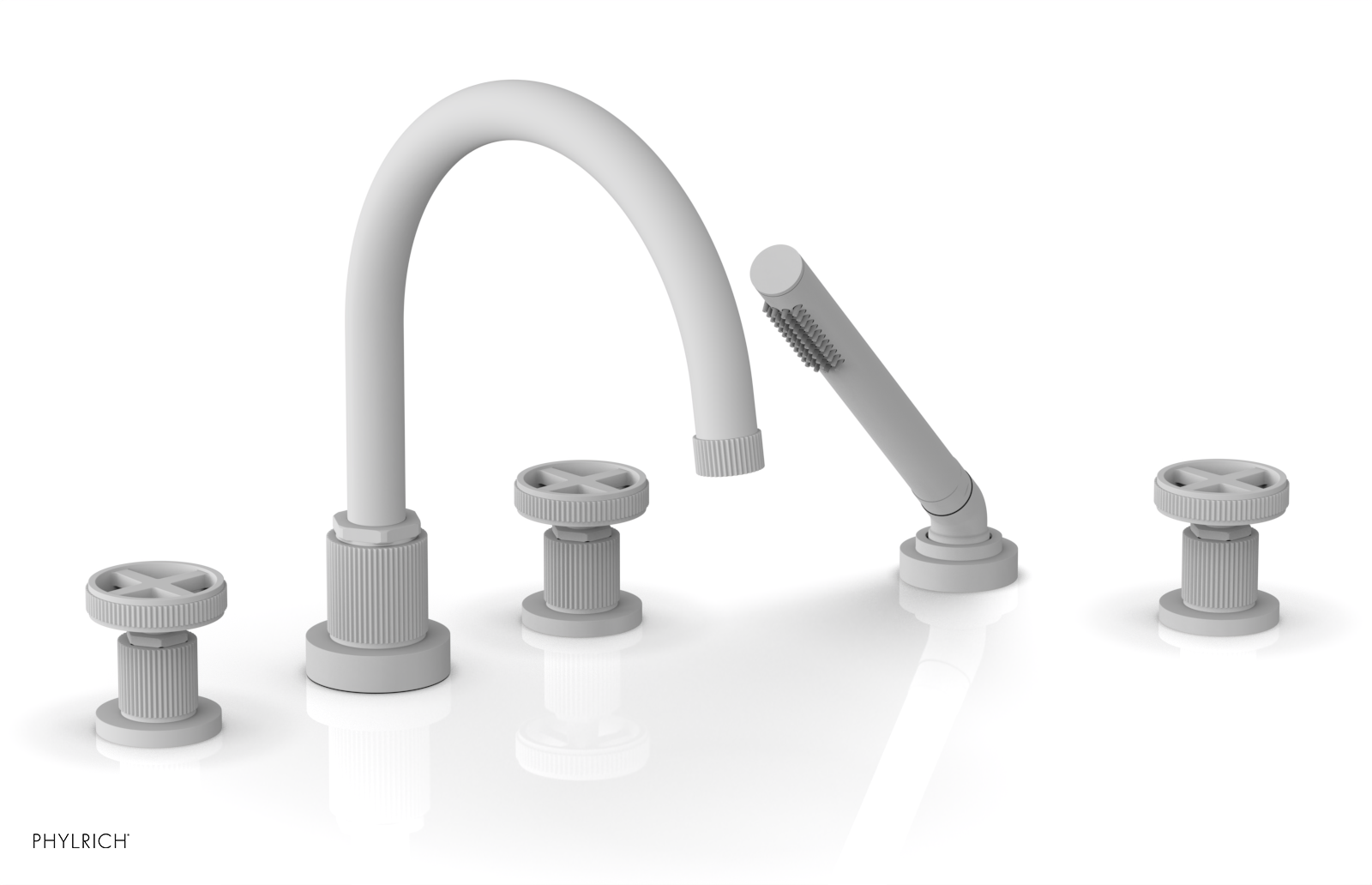 Phylrich Dustrie Grooved Deck Tub Set with Hand Shower and Cross Handle