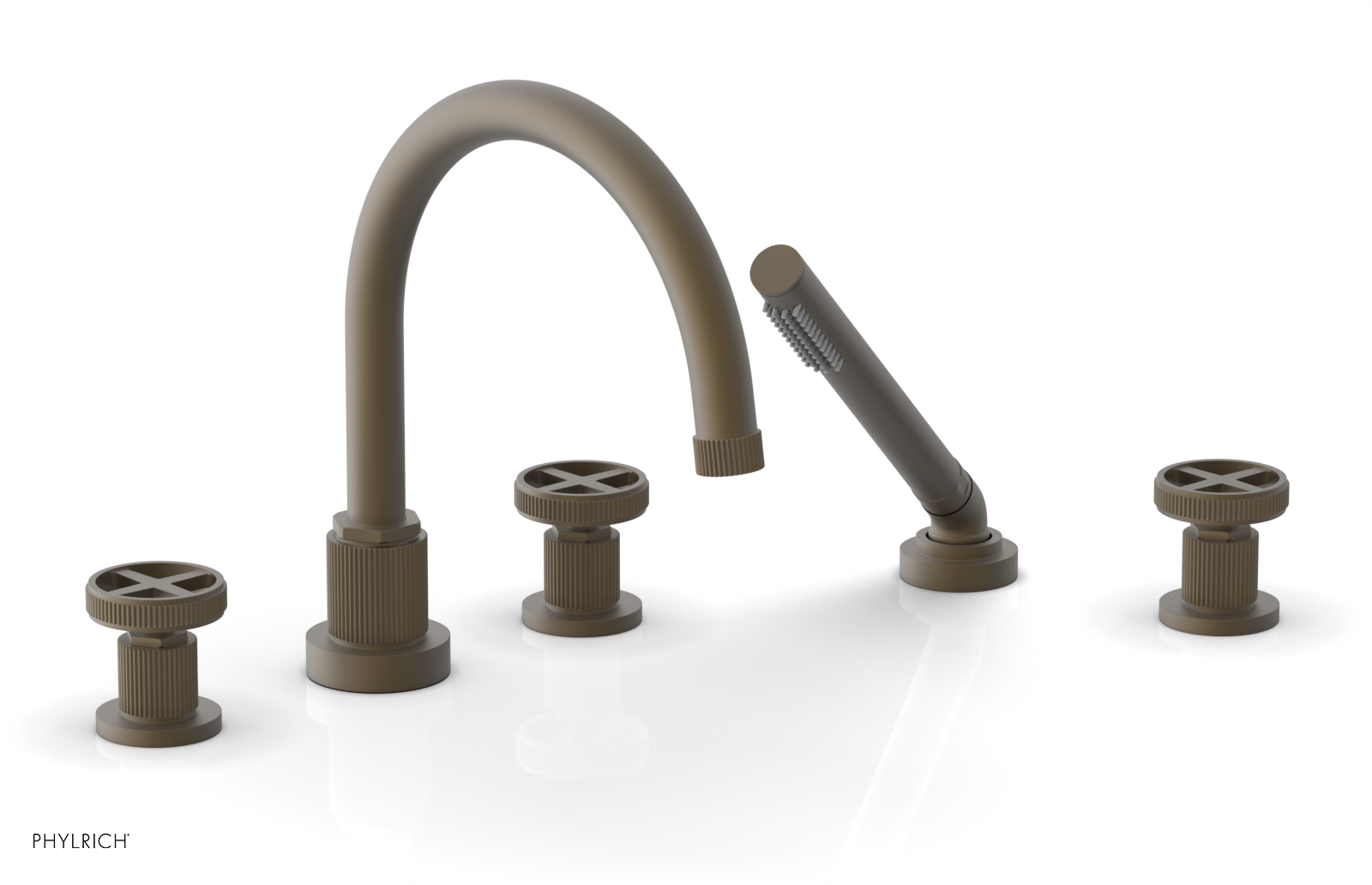 Phylrich Dustrie Grooved Deck Tub Set with Hand Shower and Cross Handle