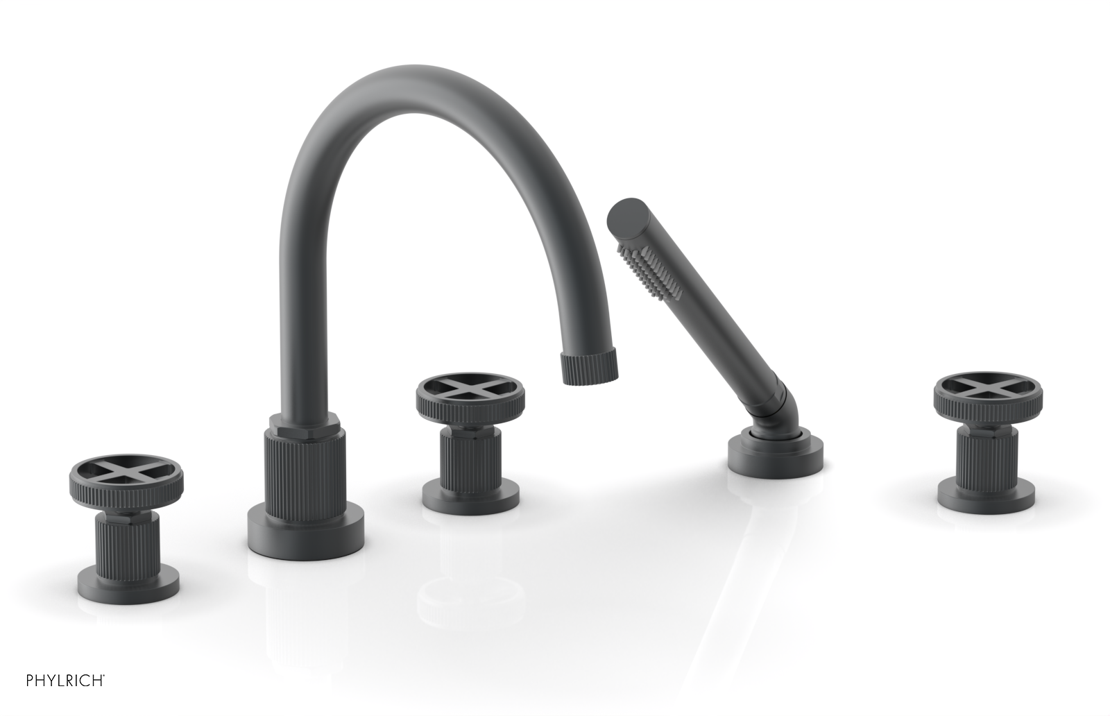 Phylrich Dustrie Grooved Deck Tub Set with Hand Shower and Cross Handle